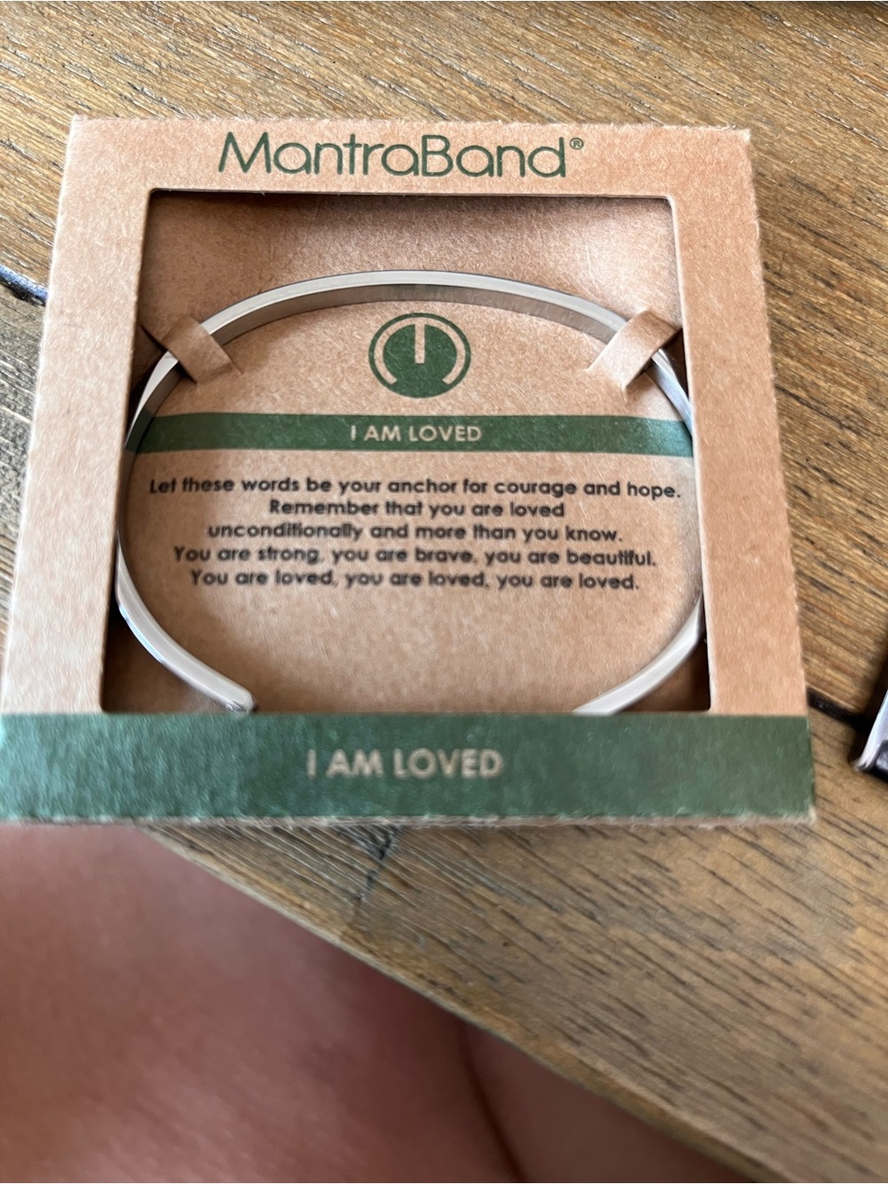MantraBand Silver 'I Am Loved' Cuff Bracelet